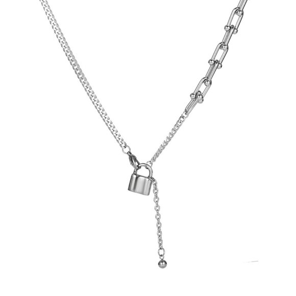 Trendy Stainless Steel Lock Tassel Pendant Necklace Padlock Chain Stainles - Picture 2 of 6